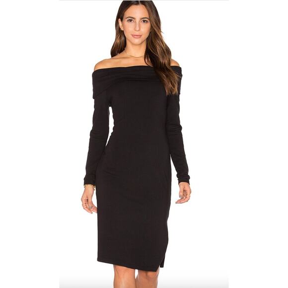 Splendid Dress Womens XS Black Off Shoulder Frenchy Terry Knit Midi SD10840 - Picture 3 of 10